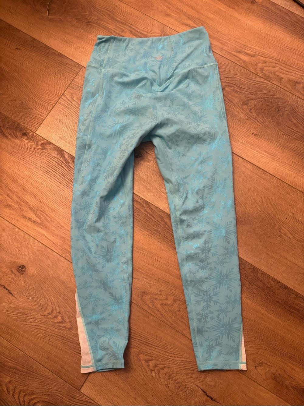 Crowned athletics Elsa frozen Blue Snowflake Active Leggings size m